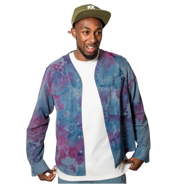 Product Image for  Herman V Neck Button Up Shirt: Royal Tie Dye