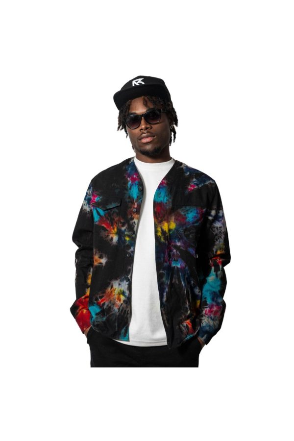 Product Image for  Herman V Neck Button Up Shirt: Black Tie-Dye v2