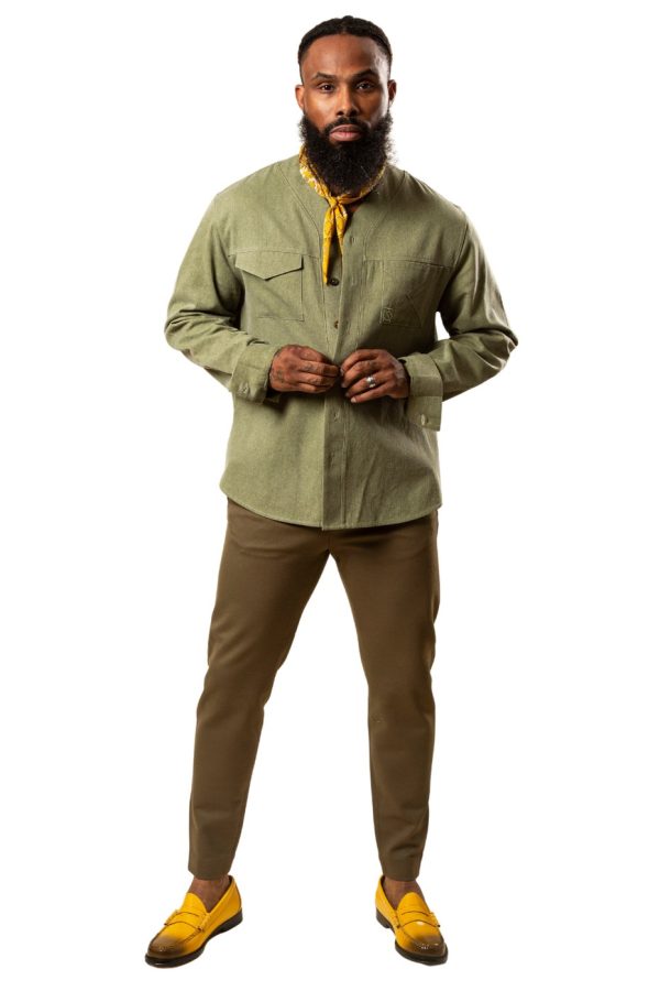 Product Image for  Herman V Neck Button Up Shirt: Olive