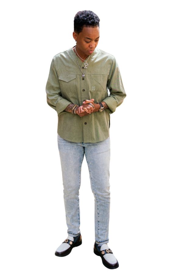Product Image for  Herman V Neck Button Up Shirt: Olive