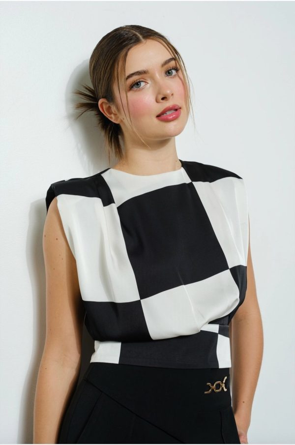 Product Image for  Checkboard Black and White Sleeveless Blouse