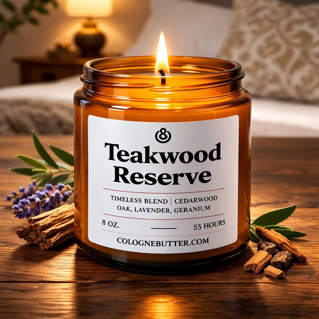 Product Image for Teakwood Reserve – The Luxury Teakwood, Cedarwood & Lavender Scented Candle for Elegant Home Decor, Deep Relaxation | Cologne Butter