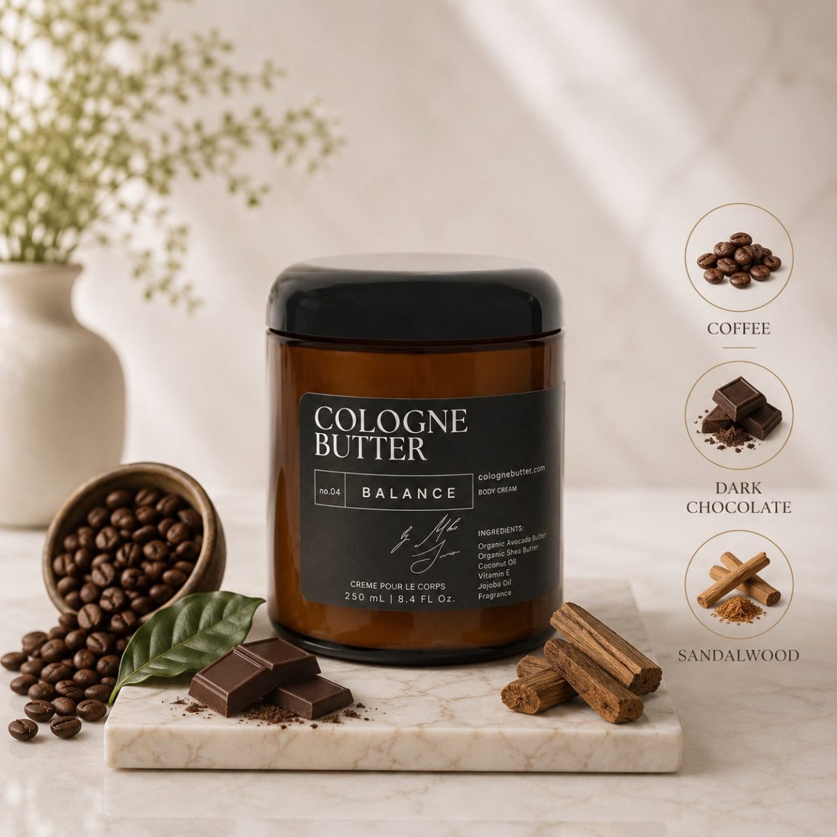 Product Image for BALANCE – Luxury Fragrance Body Butter | Coffee, Dark Chocolate & Sandalwood Cologne Scent Moisturizing Skin Butter | Cologne Butter