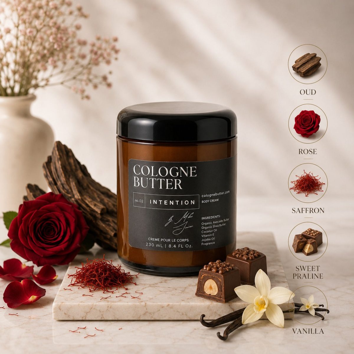 Product Image for INTENTION – Luxury Fragrance Body Butter | Oud, Rose & Vanilla Cologne Scent Moisturizing Skin Butter | Cologne Butter