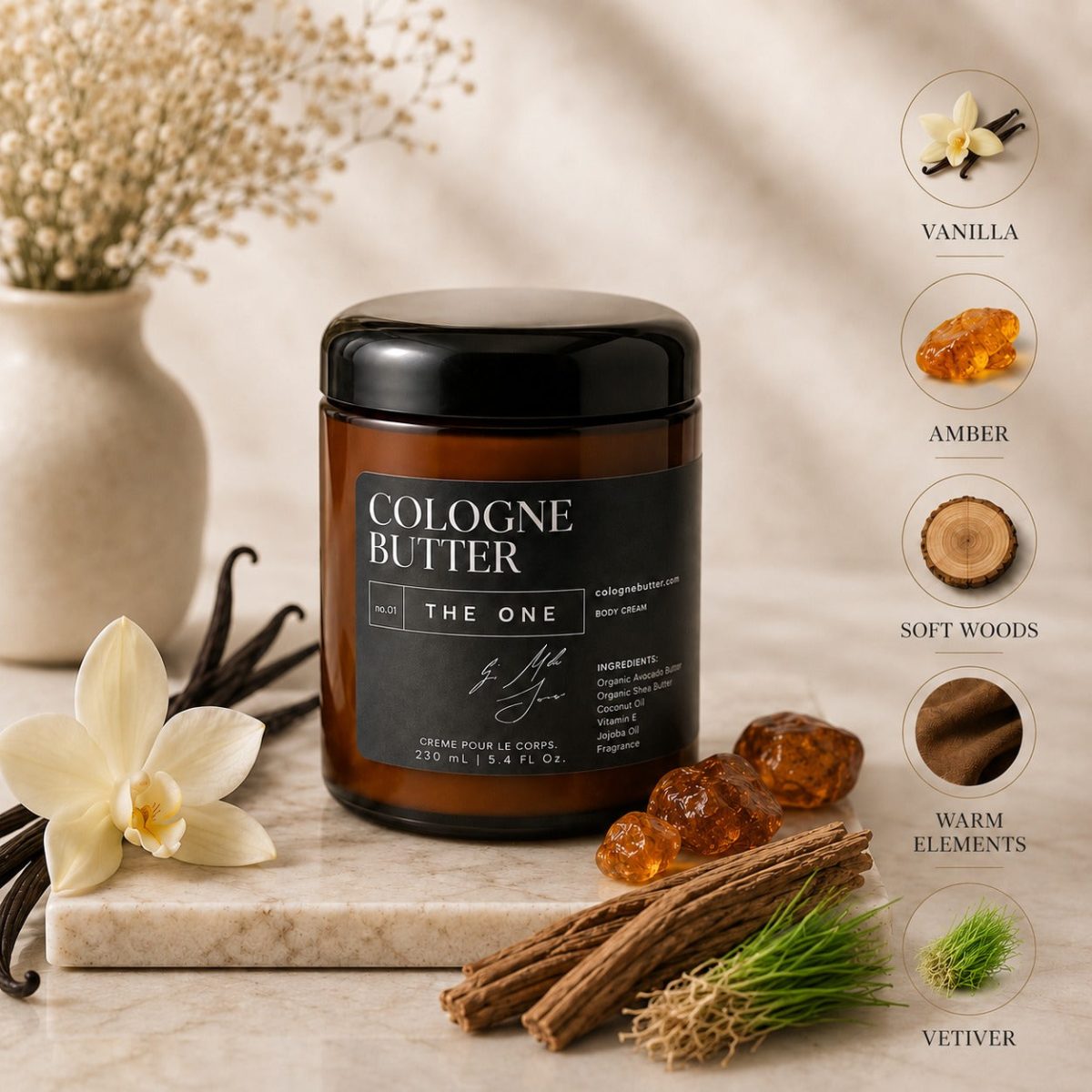 Product Image for THE ONE – Luxury Fragrance Body Butter | Cedarwood, Vetiver & Warm Floral Cologne Scent Moisturizing Skin Butter | Cologne Butter