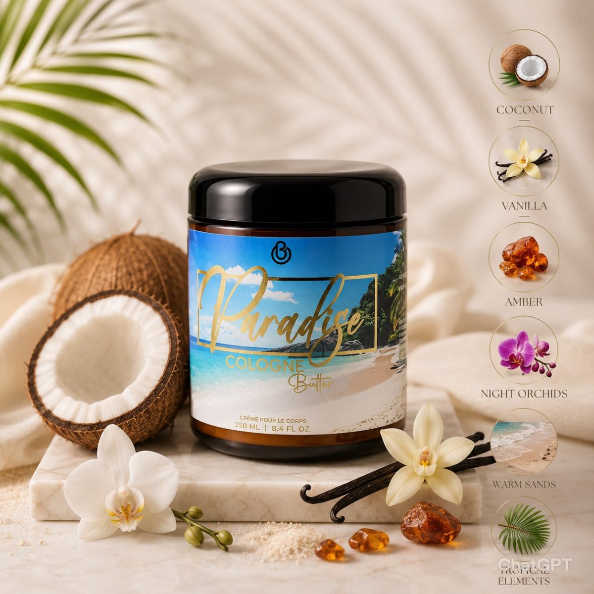 Product Image for PARADISE – Luxury Fragrance Body Butter | Coconut, Vanilla & Amber Cologne Scent Hydrating Skin Butter | Cologne Butter