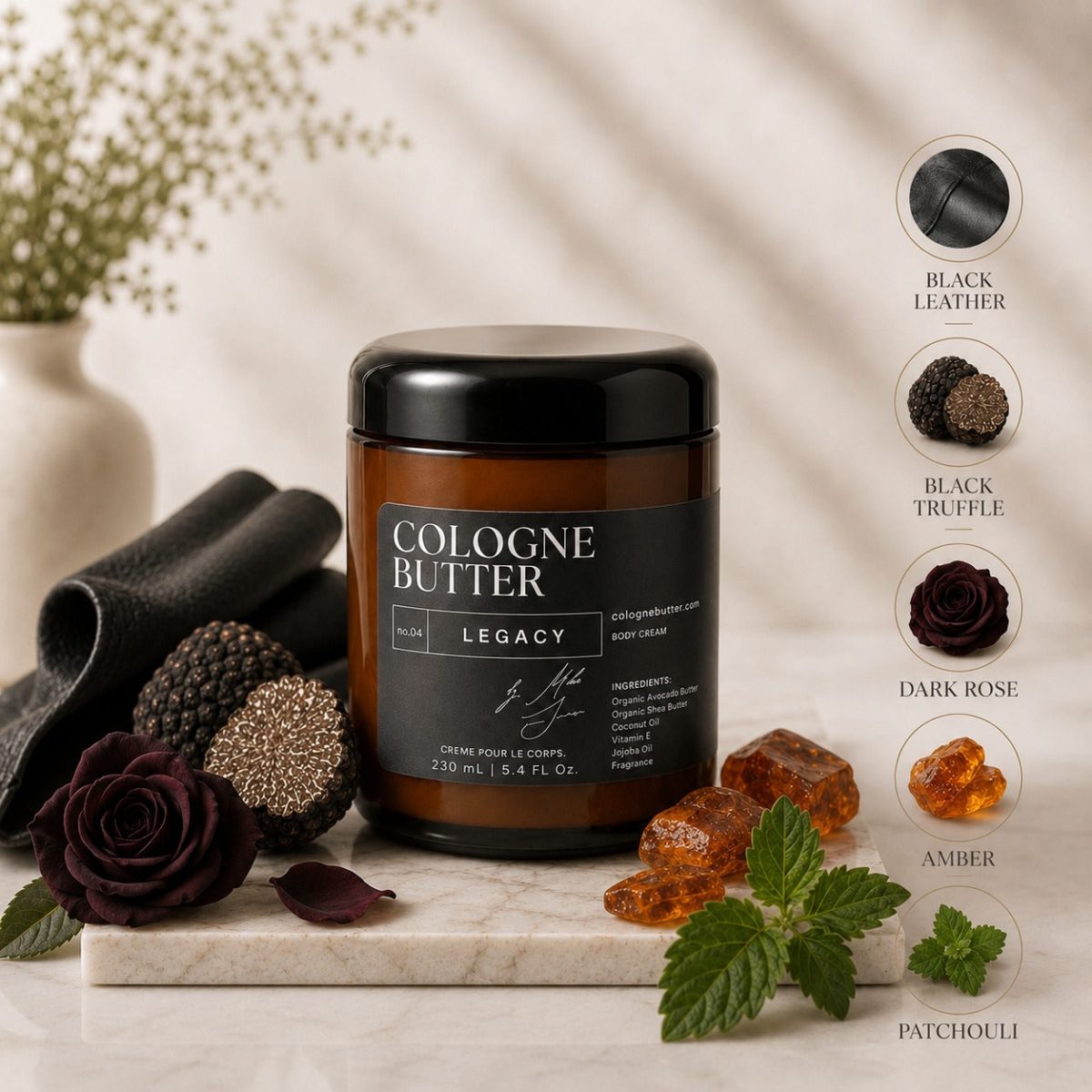 Product Image for LEGACY – Luxury Fragrance Body Butter | Black Leather, Amber & Rose Cologne Scent Moisturizing Skin Butter | Cologne Butter