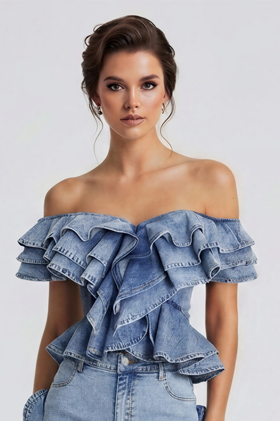 Product Image for Ruffle Rebel Denim Peplum Top