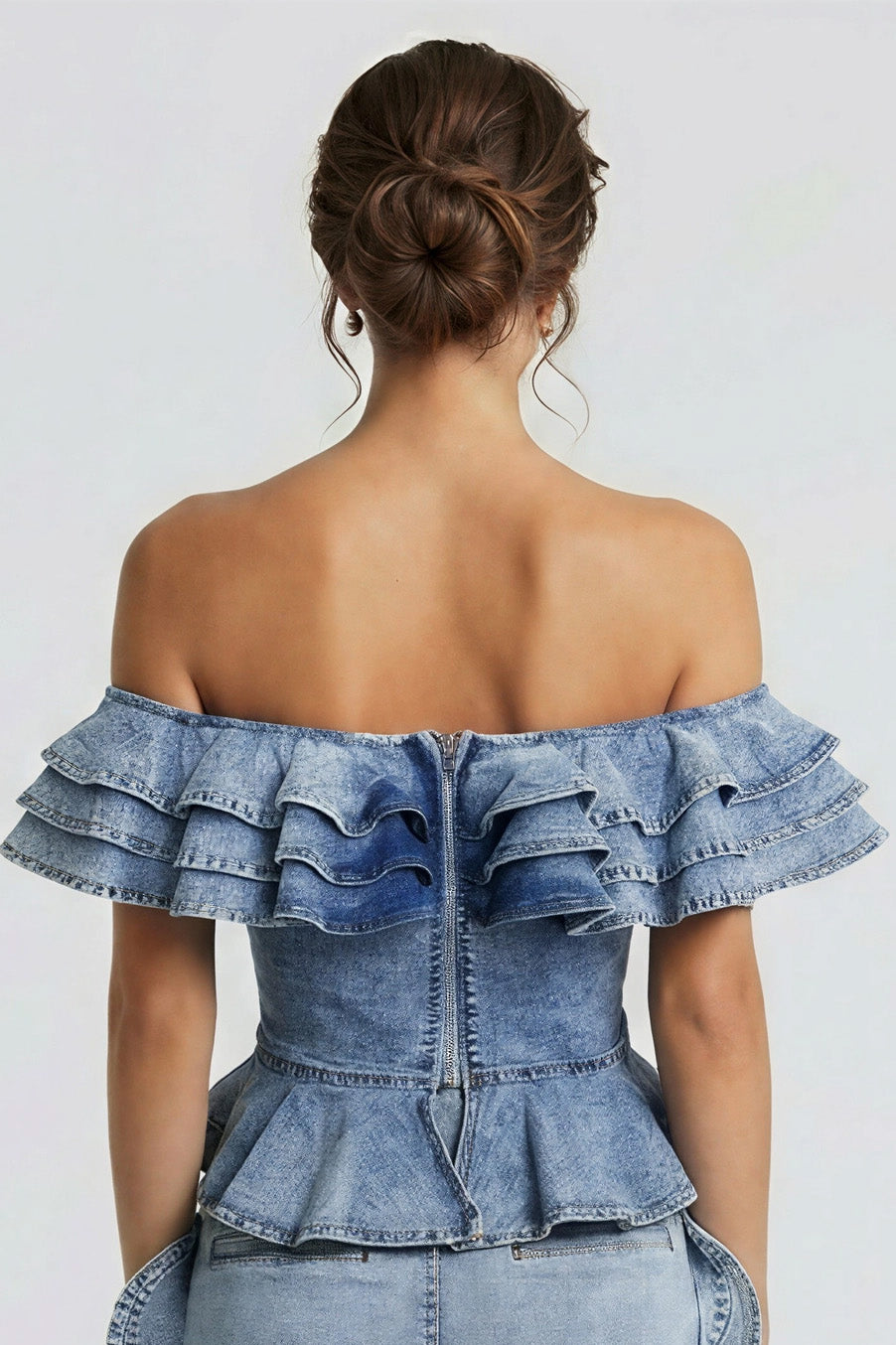 Product Image for Ruffle Rebel Denim Peplum Top