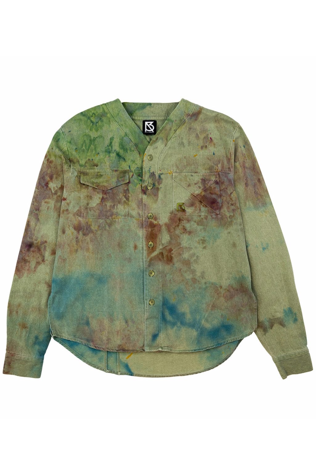 Product Image for Herman V Neck Button Up Shirt: Olive Tie Dye v2