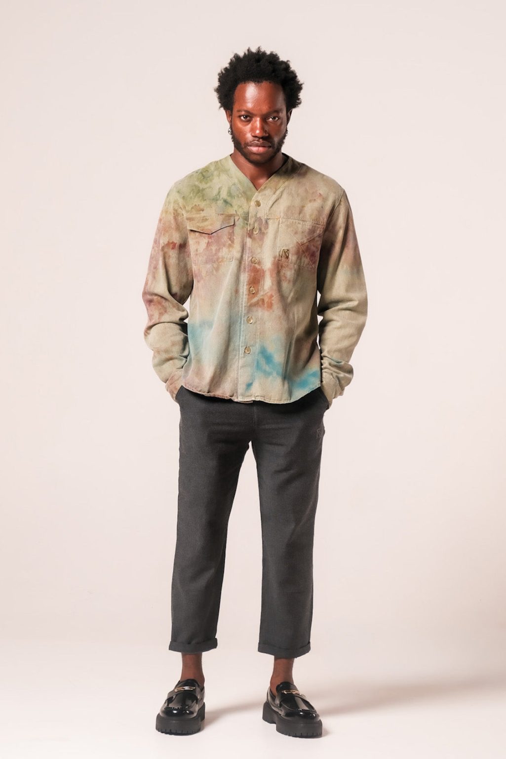Product Image for Herman V-Neck Button-Up Shirt – Olive Tie Dye v2